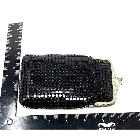 Vintage Black Metal Mesh Cigarette Glasses Case Coin Purse Kisslock Gold Frame - Picture 6 of 6
